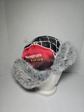 Snap-on Racing Faux Fur Trapper Hat - Red & Black